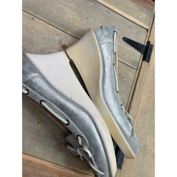 Sperry Womens Metallic Silver Leather Wedge Loafers Size 7.5M - Picture 7 of 9